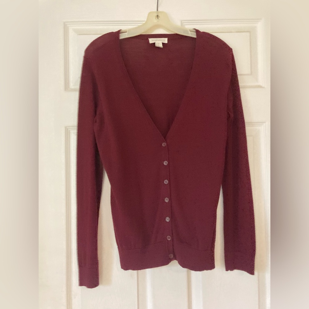 Forever 21 Burgundy V-Neck Button Cardigan